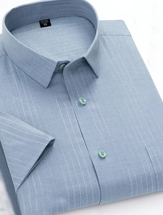 Sale OUKU Men's Dress Shirt Non Iron Shirt Stripes and Plaid Wedding Office & Career Light Blue Light Green Pink Navy Blue Short Sleeve Turndown All Seasons Clothing Apparel