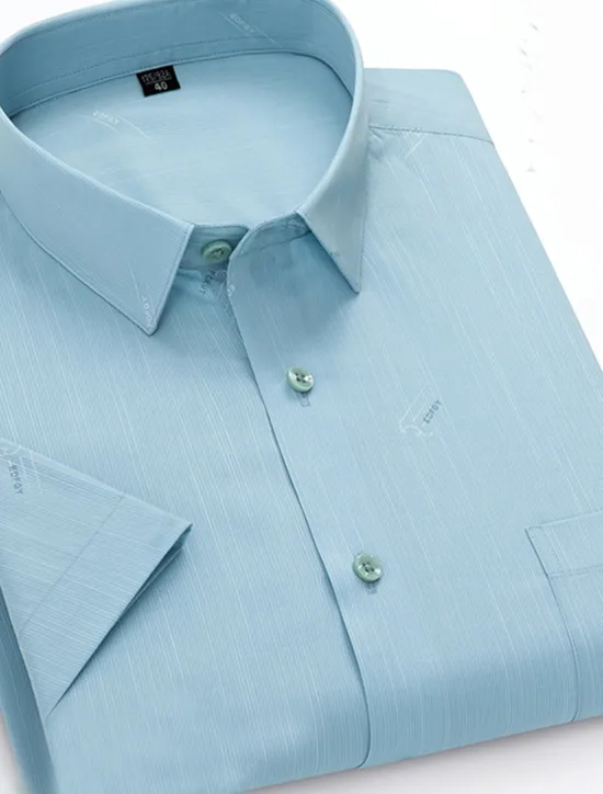 Sale OUKU Men's Dress Shirt Non Iron Shirt Stripes and Plaid Wedding Office & Career Light Blue Light Green Pink Navy Blue Short Sleeve Turndown All Seasons Clothing Apparel