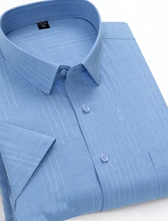 Sale OUKU Men's Dress Shirt Non Iron Shirt Stripes and Plaid Wedding Office & Career Light Blue Light Green Pink Navy Blue Short Sleeve Turndown All Seasons Clothing Apparel