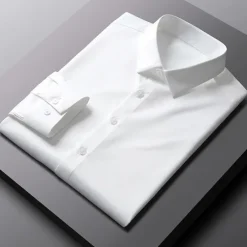 Discount OUKU Men's Dress Shirt Non Iron Shirt Wedding Office & Career Black White Light Green Dark Navy Long Sleeve Lapel Spring Fall Clothing Apparel