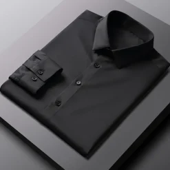 Discount OUKU Men's Dress Shirt Non Iron Shirt Wedding Office & Career Black White Light Green Dark Navy Long Sleeve Lapel Spring Fall Clothing Apparel