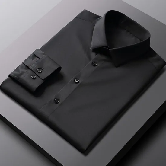 Discount OUKU Men's Dress Shirt Non Iron Shirt Wedding Office & Career Black White Light Green Dark Navy Long Sleeve Lapel Spring Fall Clothing Apparel