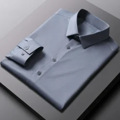 Discount OUKU Men's Dress Shirt Non Iron Shirt Wedding Office & Career Black White Light Green Dark Navy Long Sleeve Lapel Spring Fall Clothing Apparel