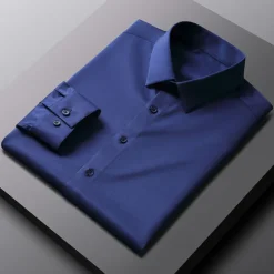 Discount OUKU Men's Dress Shirt Non Iron Shirt Wedding Office & Career Black White Light Green Dark Navy Long Sleeve Lapel Spring Fall Clothing Apparel