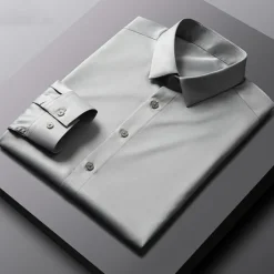 Discount OUKU Men's Dress Shirt Non Iron Shirt Wedding Office & Career Black White Light Green Dark Navy Long Sleeve Lapel Spring Fall Clothing Apparel