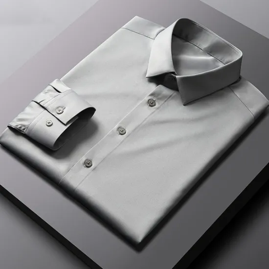 Discount OUKU Men's Dress Shirt Non Iron Shirt Wedding Office & Career Black White Light Green Dark Navy Long Sleeve Lapel Spring Fall Clothing Apparel