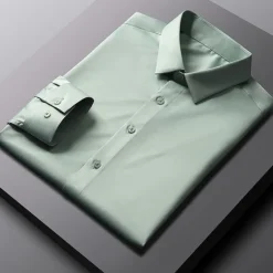 Discount OUKU Men's Dress Shirt Non Iron Shirt Wedding Office & Career Black White Light Green Dark Navy Long Sleeve Lapel Spring Fall Clothing Apparel