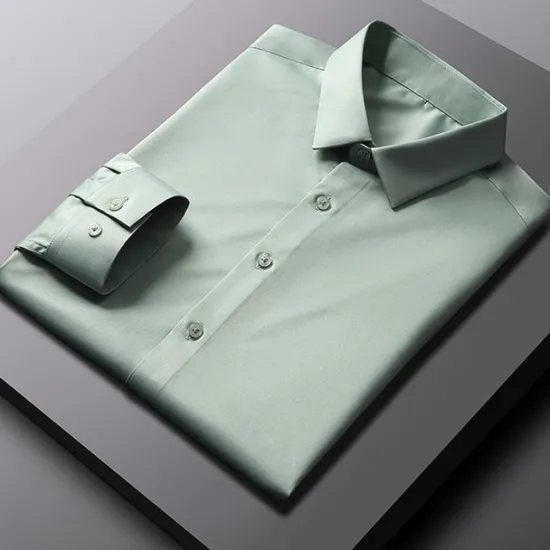 Discount OUKU Men's Dress Shirt Non Iron Shirt Wedding Office & Career Black White Light Green Dark Navy Long Sleeve Lapel Spring Fall Clothing Apparel
