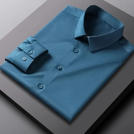 Discount OUKU Men's Dress Shirt Non Iron Shirt Wedding Office & Career Black White Light Green Dark Navy Long Sleeve Lapel Spring Fall Clothing Apparel