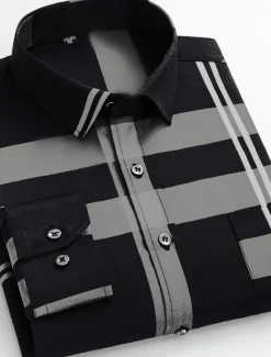 Sale OUKU Men's Dress Shirt Non Iron Shirt Wedding Work Black / Red Black / Gray Black White Long Sleeve Square Neck Summer Clothing Apparel Print