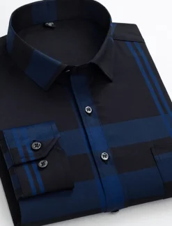 Sale OUKU Men's Dress Shirt Non Iron Shirt Wedding Work Black / Red Black / Gray Black White Long Sleeve Square Neck Summer Clothing Apparel Print
