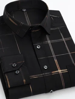 Sale OUKU Men's Dress Shirt Non Iron Shirt Wedding Work Black / Red Black / Gray Black White Long Sleeve Square Neck Summer Clothing Apparel Print