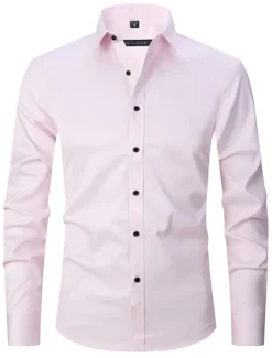 Discount OUKU Men's Dress Shirt Non Iron Shirt Collared Shirt Button Up Shirt Plain Wedding Outdoor White Pink Red Blue Long Sleeve Turndown Spring & Fall Clothing Apparel Button-Down