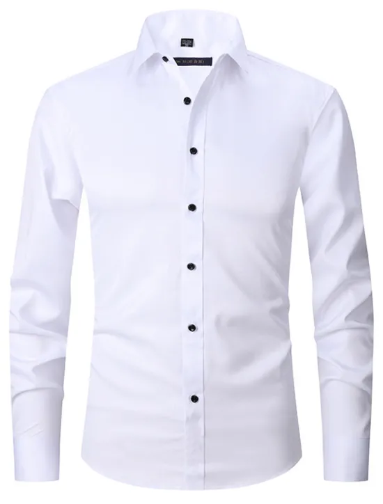 Discount OUKU Men's Dress Shirt Non Iron Shirt Collared Shirt Button Up Shirt Plain Wedding Outdoor White Pink Red Blue Long Sleeve Turndown Spring & Fall Clothing Apparel Button-Down