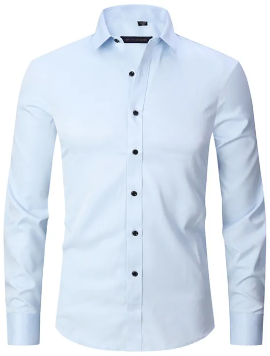 Discount OUKU Men's Dress Shirt Non Iron Shirt Collared Shirt Button Up Shirt Plain Wedding Outdoor White Pink Red Blue Long Sleeve Turndown Spring & Fall Clothing Apparel Button-Down