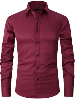 Discount OUKU Men's Dress Shirt Non Iron Shirt Collared Shirt Button Up Shirt Plain Wedding Outdoor White Pink Red Blue Long Sleeve Turndown Spring & Fall Clothing Apparel Button-Down