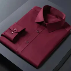 Clearance OUKU Men's Dress Shirt Non Iron Shirt Wedding Going out White Pink Wine Green Long Sleeve Turndown Spring Fall Clothing Apparel