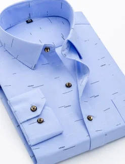 Best OUKU Men's Dress Shirt Non Iron Shirt Stretch Plaid / Striped / Chevron / Round Wedding Office & Career Light Pink Light Blue Black White Turndown Spring & Summer All Seasons Clothing Apparel