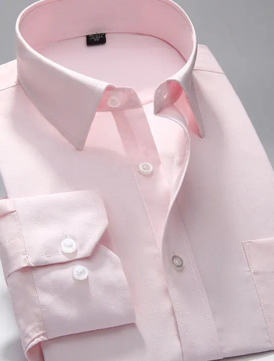 Hot OUKU Men's Dress Shirt Non Iron Shirt Stripes and Plaid Wedding Office & Career Light Pink Black White Pink Long Sleeve Shirt Collar All Seasons Clothing Apparel
