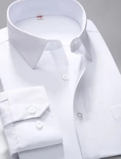Hot OUKU Men's Dress Shirt Non Iron Shirt Stripes and Plaid Wedding Office & Career Light Pink Black White Pink Long Sleeve Shirt Collar All Seasons Clothing Apparel
