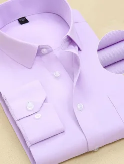Hot OUKU Men's Dress Shirt Non Iron Shirt Stripes and Plaid Wedding Office & Career Light Pink Black White Pink Long Sleeve Shirt Collar All Seasons Clothing Apparel