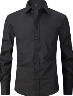 Clearance OUKU Men's Dress Shirt Non Iron Shirt Collared Shirt Button Up Shirt Plain Wedding Outdoor Black White Blue Purple Long Sleeve Turndown Summer Spring Clothing Apparel Button-Down