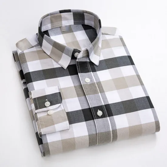 New OUKU Men's Dress Shirt Oxford Shirt Plaid Shirt Collared Shirt Plaid / Check Wedding Work White gray Wine Khaki Long Sleeve Turndown Spring & Fall Clothing Apparel Button-Down