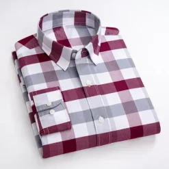 New OUKU Men's Dress Shirt Oxford Shirt Plaid Shirt Collared Shirt Plaid / Check Wedding Work White gray Wine Khaki Long Sleeve Turndown Spring & Fall Clothing Apparel Button-Down