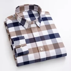 New OUKU Men's Dress Shirt Oxford Shirt Plaid Shirt Collared Shirt Plaid / Check Wedding Work White gray Wine Khaki Long Sleeve Turndown Spring & Fall Clothing Apparel Button-Down