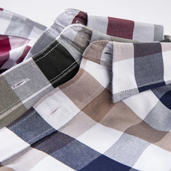 New OUKU Men's Dress Shirt Oxford Shirt Plaid Shirt Collared Shirt Plaid / Check Wedding Work White gray Wine Khaki Long Sleeve Turndown Spring & Fall Clothing Apparel Button-Down
