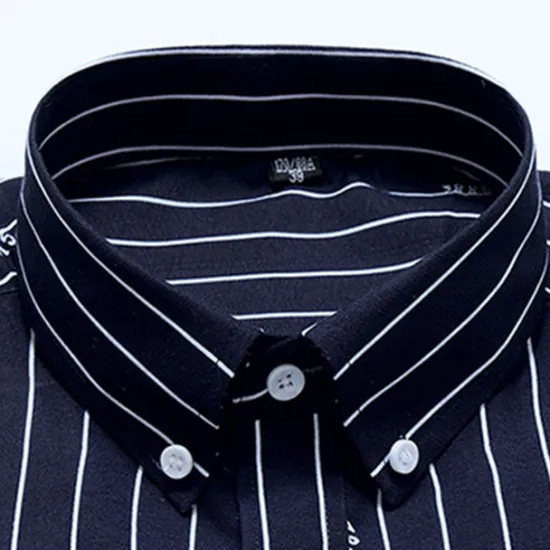 OUKU Men's Dress Shirt Plaid / Striped / Chevron / Round Wedding Office & Career Black Dark Navy Blue Long Sleeve Turndown All Seasons Clothing Apparel