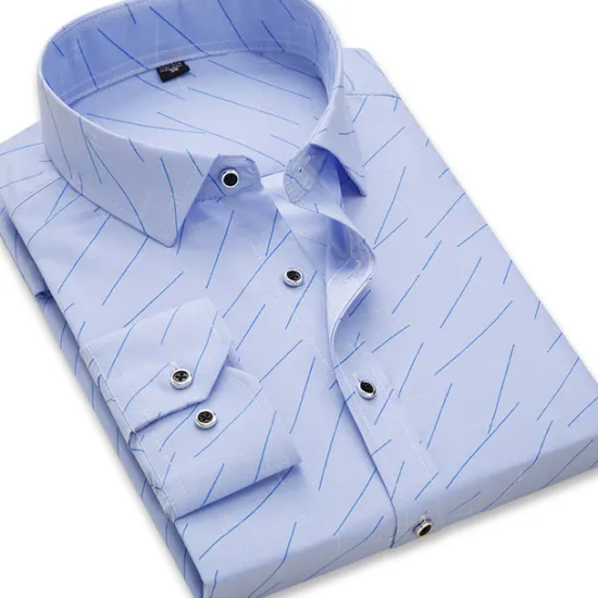 OUKU Men's Dress Shirt Plaid / Striped / Chevron / Round Wedding Office & Career Black Dark Navy Blue Long Sleeve Turndown All Seasons Clothing Apparel