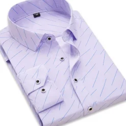 OUKU Men's Dress Shirt Plaid / Striped / Chevron / Round Wedding Office & Career Black Dark Navy Blue Long Sleeve Turndown All Seasons Clothing Apparel