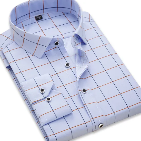 OUKU Men's Dress Shirt Plaid / Striped / Chevron / Round Wedding Office & Career Black Dark Navy Blue Long Sleeve Turndown All Seasons Clothing Apparel
