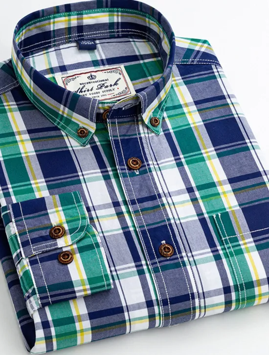 OUKU Men's Dress Shirt Plaid Shirt Button Down Shirt Collared Shirt Plaid / Check Wedding Work B C D E Long Sleeve Turndown Spring & Fall Clothing Apparel Button-Down