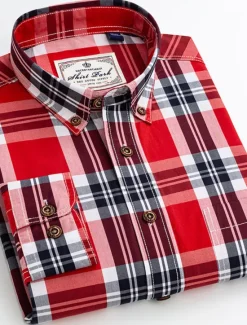 OUKU Men's Dress Shirt Plaid Shirt Button Down Shirt Collared Shirt Plaid / Check Wedding Work B C D E Long Sleeve Turndown Spring & Fall Clothing Apparel Button-Down