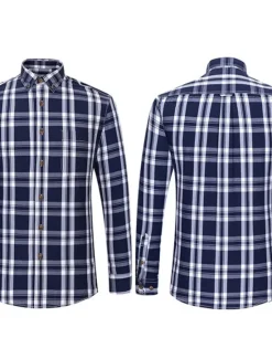 OUKU Men's Dress Shirt Plaid Shirt Button Down Shirt Collared Shirt Plaid / Check Wedding Work B C D E Long Sleeve Turndown Spring & Fall Clothing Apparel Button-Down