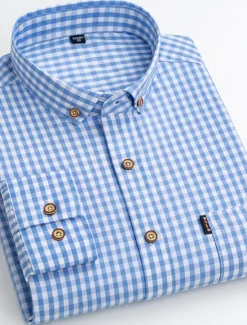 OUKU Men's Dress Shirt Plaid Shirt Button Down Shirt Collared Shirt Plaid / Check Wedding Work B C D E Long Sleeve Turndown Spring & Fall Clothing Apparel Button-Down