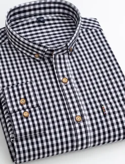 OUKU Men's Dress Shirt Plaid Shirt Button Down Shirt Collared Shirt Plaid / Check Wedding Work B C D E Long Sleeve Turndown Spring & Fall Clothing Apparel Button-Down