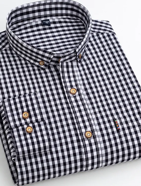 OUKU Men's Dress Shirt Plaid Shirt Button Down Shirt Collared Shirt Plaid / Check Wedding Work B C D E Long Sleeve Turndown Spring & Fall Clothing Apparel Button-Down