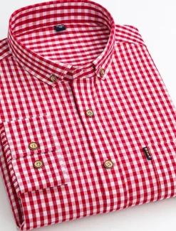 OUKU Men's Dress Shirt Plaid Shirt Button Down Shirt Collared Shirt Plaid / Check Wedding Work B C D E Long Sleeve Turndown Spring & Fall Clothing Apparel Button-Down