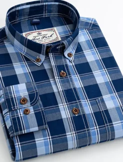 OUKU Men's Dress Shirt Plaid Shirt Button Down Shirt Collared Shirt Plaid / Check Wedding Work B C D E Long Sleeve Turndown Spring & Fall Clothing Apparel Button-Down