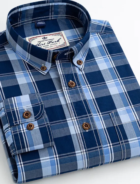 OUKU Men's Dress Shirt Plaid Shirt Button Down Shirt Collared Shirt Plaid / Check Wedding Work B C D E Long Sleeve Turndown Spring & Fall Clothing Apparel Button-Down