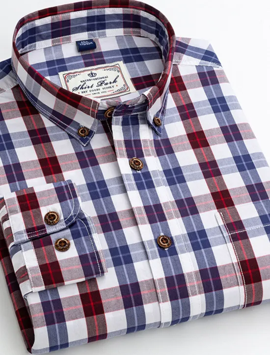 OUKU Men's Dress Shirt Plaid Shirt Button Down Shirt Collared Shirt Plaid / Check Wedding Work B C D E Long Sleeve Turndown Spring & Fall Clothing Apparel Button-Down