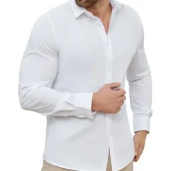 New OUKU Men's Dress Shirt Plain Wedding Vacation Black White Pink Blue Long Sleeve Turndown Spring & Fall Clothing Apparel Button-Down