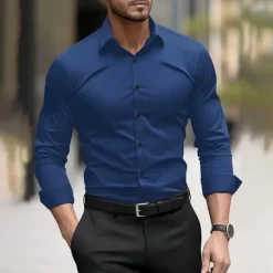 Sale OUKU Men's Dress Shirt Plain Wedding Outdoor Black Red Navy Blue Dark Green Long Sleeve Collar Summer Spring Clothing Apparel