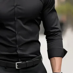 Sale OUKU Men's Dress Shirt Plain Wedding Outdoor Black Red Navy Blue Dark Green Long Sleeve Collar Summer Spring Clothing Apparel