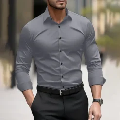 Sale OUKU Men's Dress Shirt Plain Wedding Outdoor Black Red Navy Blue Dark Green Long Sleeve Collar Summer Spring Clothing Apparel