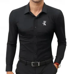 Clearance OUKU Men's Dress Shirt Printed Shirts Poker Street Wear to work Black White Gray Long Sleeve Turndown Spring & Summer Clothing Apparel Print