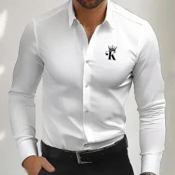 Clearance OUKU Men's Dress Shirt Printed Shirts Poker Street Wear to work Black White Gray Long Sleeve Turndown Spring & Summer Clothing Apparel Print